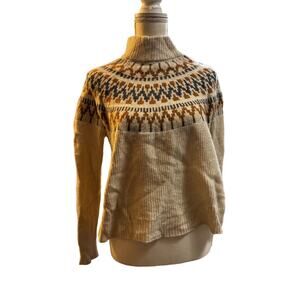 Cream J. Crew Half Turtleneck Sweater Medium with Gray & Mustard Print 30% wool